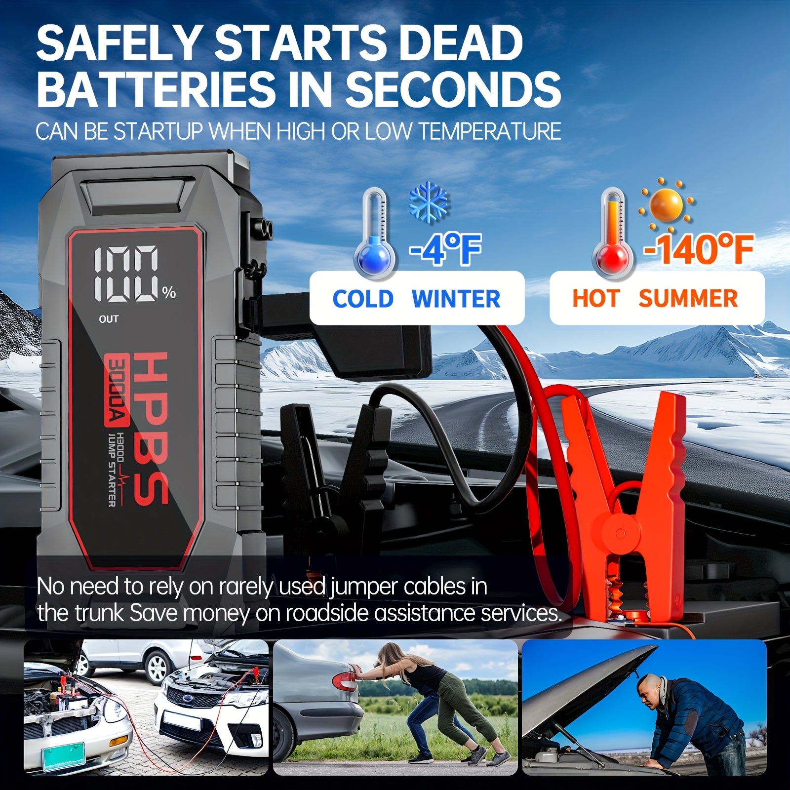 Jump Starter Battery Pack With Power Bank, 12V Battery Booster Charger For 10L Gas And 8.0L Diesel Engines-Motorcycle, Car, SUV, PICK-UP, Truck, Quick Start Dead Battery, Multi-functional Flashlight For Outdoor Adventures