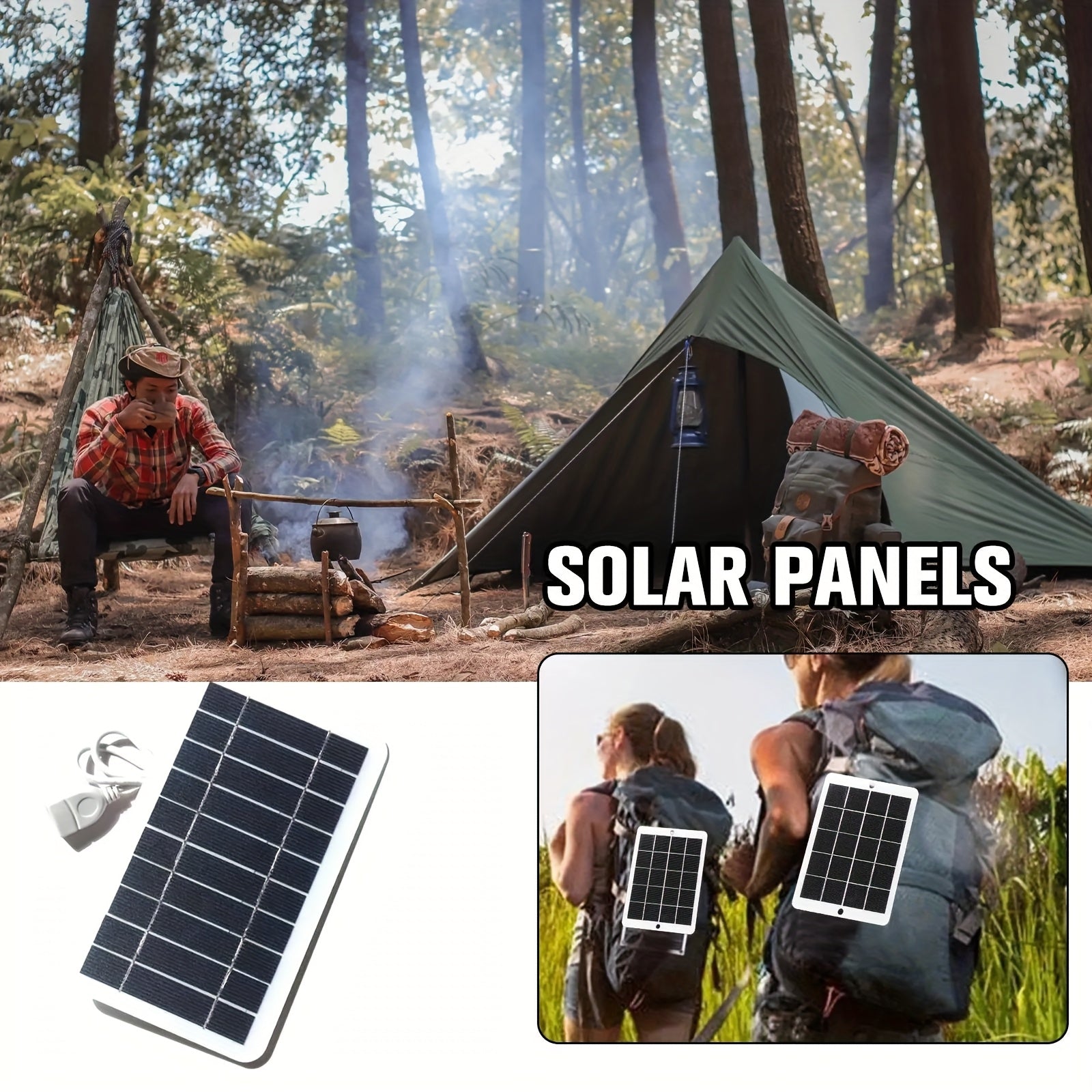 5V Portable Solar Panel 2W Monocrystalline High-Efficiency USB Fast Charger, High Quality & Dustproof - Compatible with Phones/Power Banks/Sport Cameras, Mini Lightweight Emergency Power Bank for Camping, Hiking & Outdoor Use