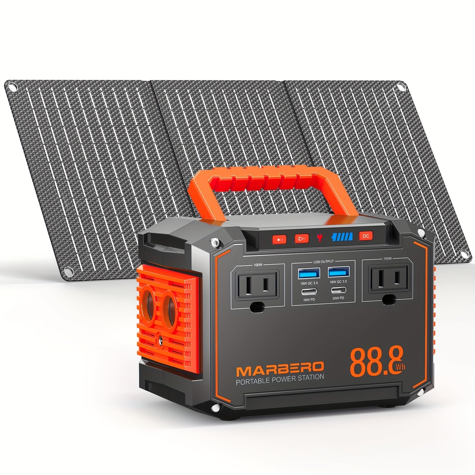 150W/300W Portable Camping Power Station 88.8Wh/111Wh/240Wh with 30WSolar Panel, 2*AC/USB-C PD/USB QC3.0/DC Output, LED Emergency Light, 18650 Lithium Battery, Fast Charge, 110V, US Plug, for Outdoor Camping, RV Traveling, Emergencies, Christmas Gift,
