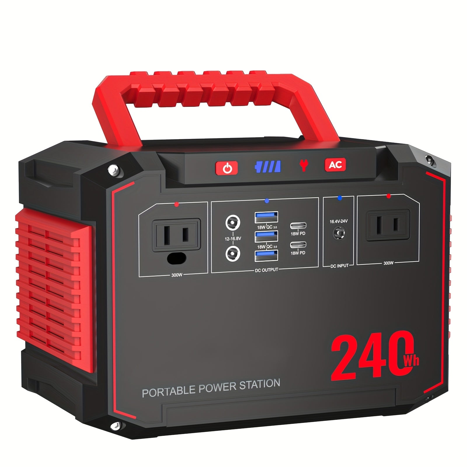 150W/300W Portable Camping Power Station 88.8Wh/111Wh/240Wh with 30WSolar Panel, 2*AC/USB-C PD/USB QC3.0/DC Output, LED Emergency Light, 18650 Lithium Battery, Fast Charge, 110V, US Plug, for Outdoor Camping, RV Traveling, Emergencies, Christmas Gift,