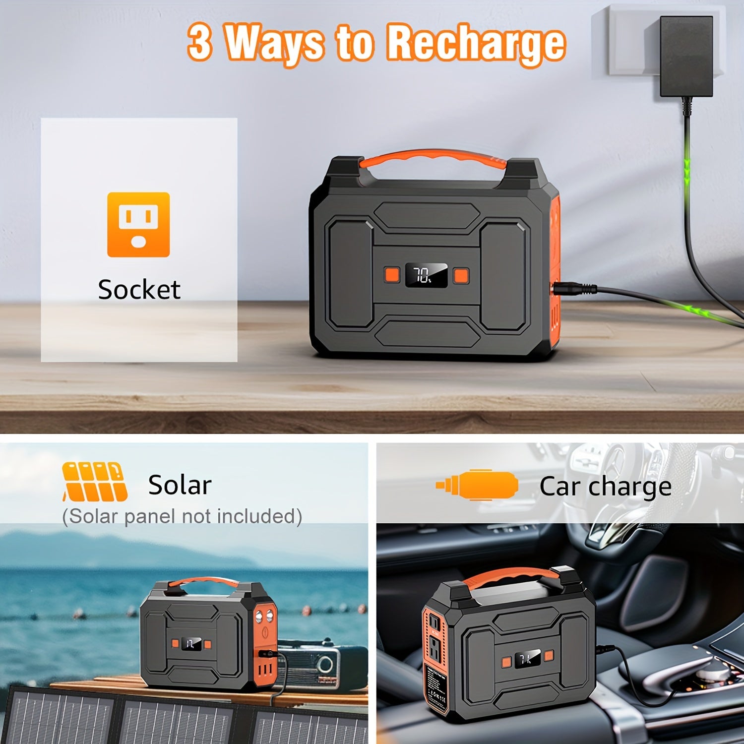 100W/300W Rated Portable Power Station Solar Generator, (Panel Optional), 146Wh/296Wh High Capacity Battery Pack, 2x 110V AC Outlet, DC USB C Port, LED Light, Power Bank For Outdoor Camping Hiking Road Trip Cycling CPAP Hurricane Emergency Christmas