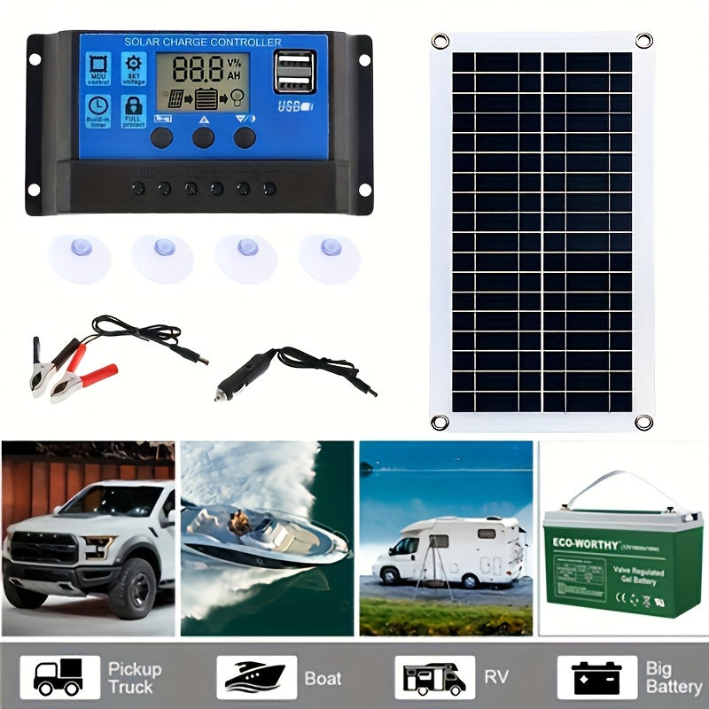 2pcs 12V 18V Portable Solar Panel Kit - Efficient USB Charging Interface With Built In Controller, Suitable For Mobile Phones, Motorhomes, Cars, And Outdoor Use - Durable Solar Cells Designed For Reliable Power Generation, Suitable For Outdoor Emergency