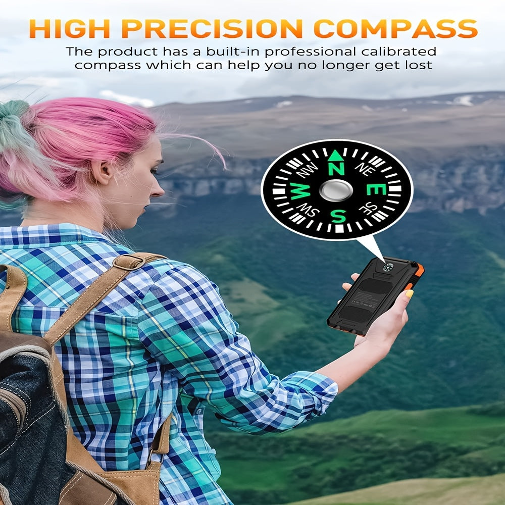 [Solar Power Bank 38800mAh] High Quality Solar Power Bank 38800mAh | Outdoor USB-C Portable Charger with Flashlight & Compass for Camping Hiking Travel