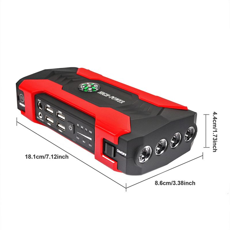 99800mAh Car Jump Starter Power Bank 1200A Peak Booster for Trucks Laptops Phones with Window Hammer Emergency Flashlight