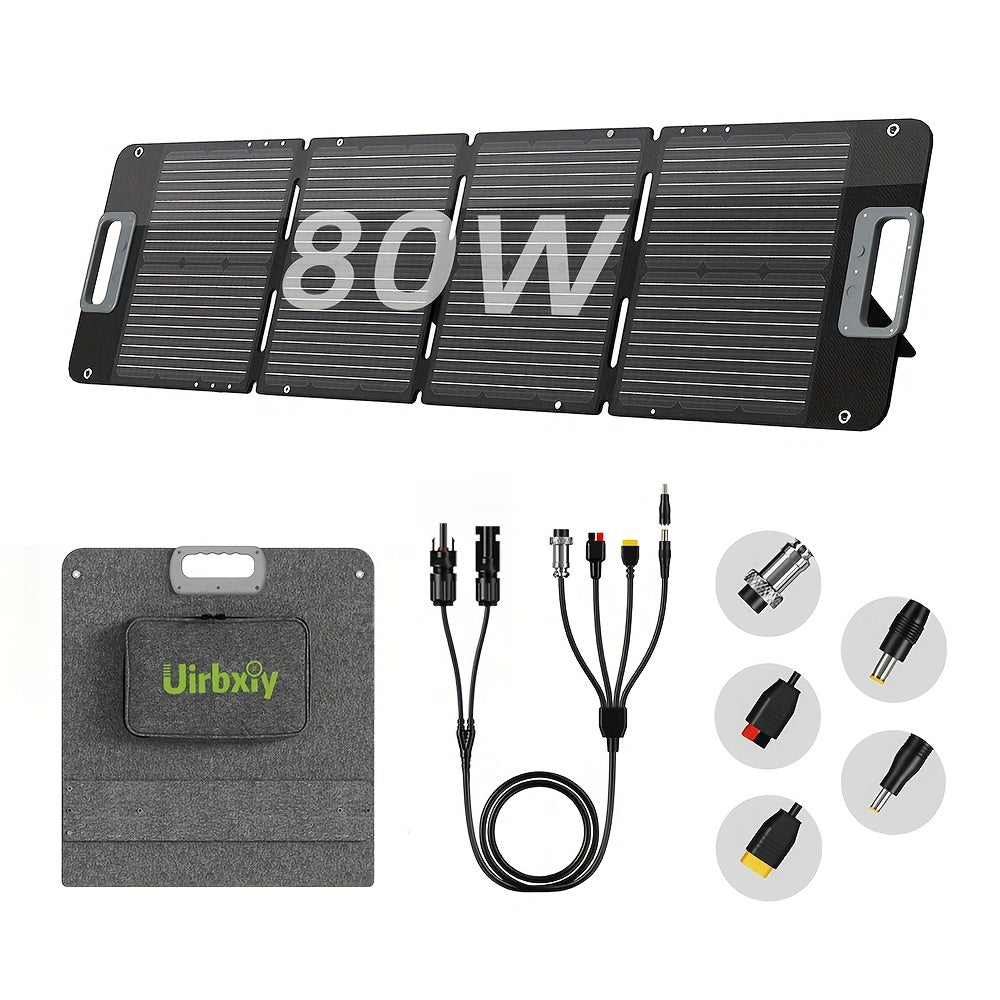 UIRBXIY 80W Portable Solar Panel with XT60 Anderson DC 8mm Connector - Foldable Solar Panel for Camping, RVs & Off-Grid Living, High-Efficiency Monocrystalline Solar Cells, Compact Design for Outdoor Use, Solar Phone Charger, Rv Power Supply, Foldable