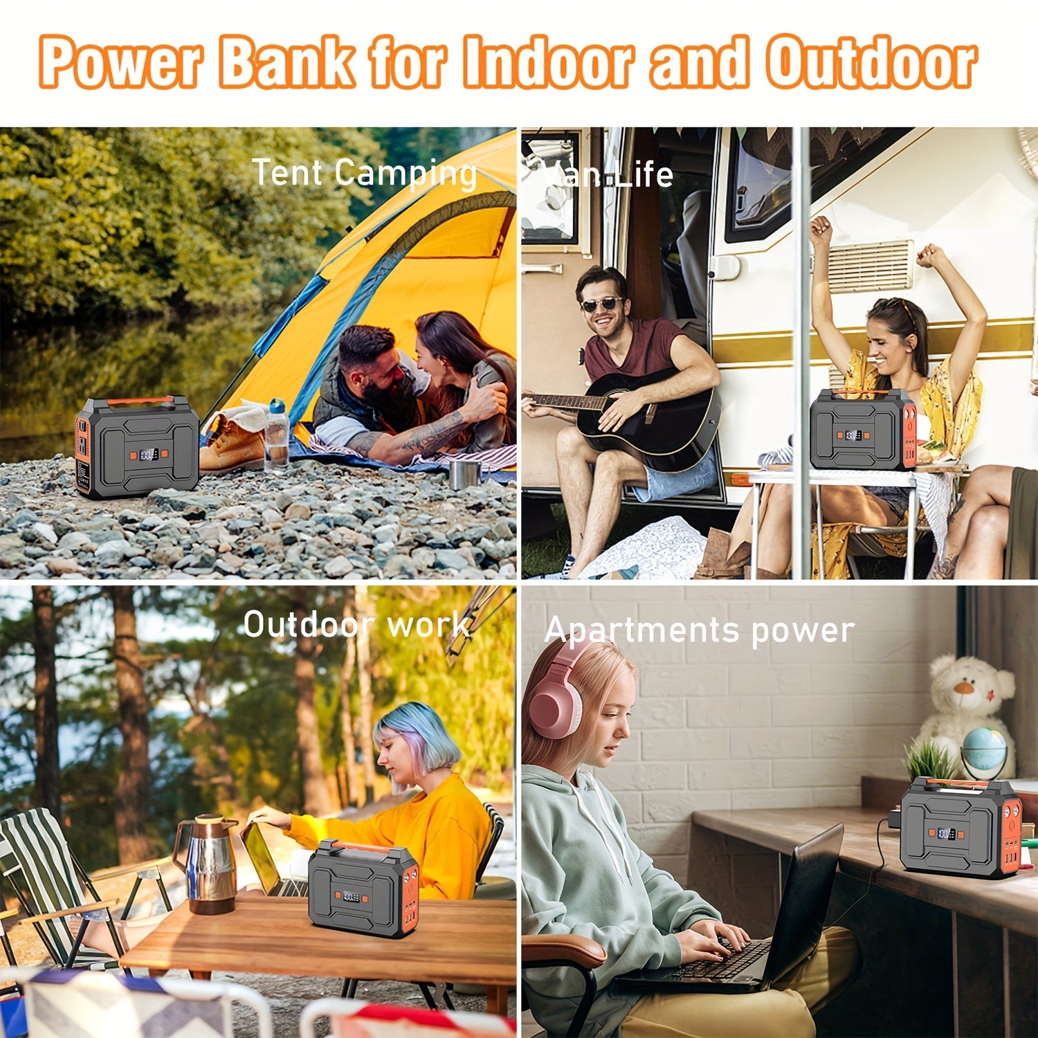 100W/300W Rated Portable Power Station Solar Generator, (Panel Optional), 146Wh/296Wh High Capacity Battery Pack, 2x 110V AC Outlet, DC USB C Port, LED Light, Power Bank For Outdoor Camping Hiking Road Trip Cycling CPAP Hurricane Emergency Christmas