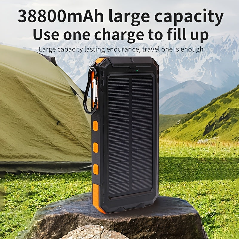 [Solar Power Bank 38800mAh] High Quality Solar Power Bank 38800mAh | Outdoor USB-C Portable Charger with Flashlight & Compass for Camping Hiking Travel