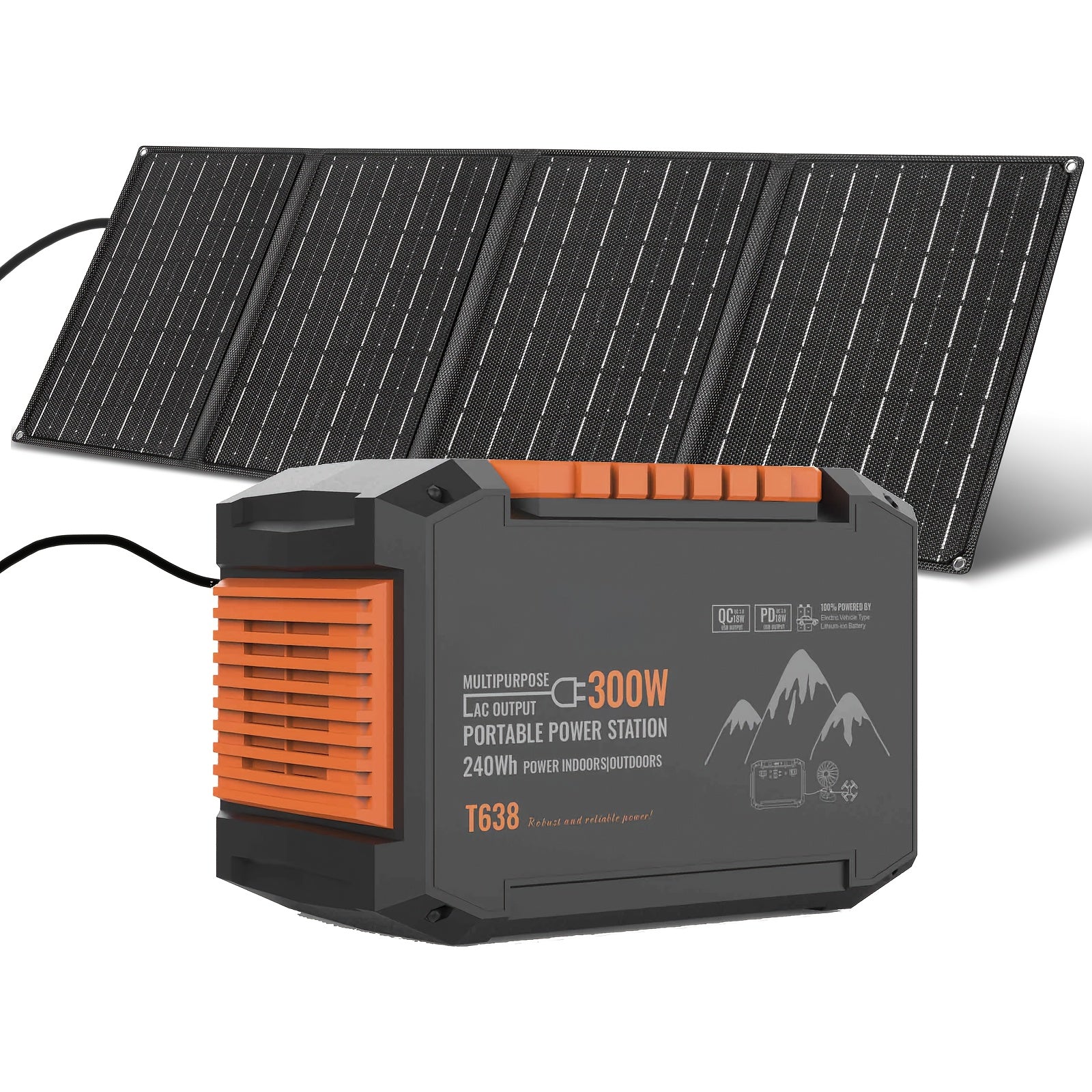 Portable Power Station 100W/111Wh with 30W Solar Panels with AC Outlet 110V(3*USB A, 2*USB C, 2*AC, 2*DC) Solar Generator for Travel Home Emergency Hurricaneth, Portable Generator for Camping, Camping Electricity Source, Outdoor Power Supply, Lightweight