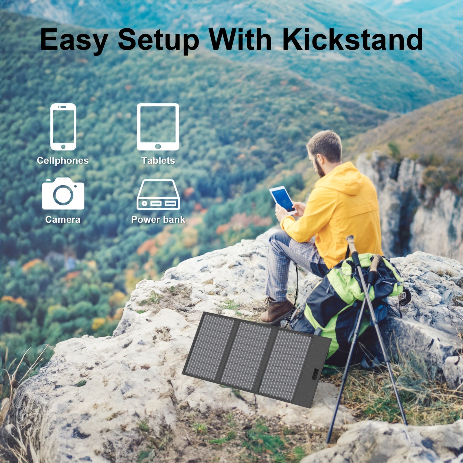 MHPOWOS 45W Solar Panel with Wide Compatibility - Portable Solar Charger for RV, Off-Grid, Outdoor Travel, Camping & Emergency Power, 36V Safe Operating Voltage, Durable Black Design, Solar Phone Charger, Rv Charging Station, Compact Design, Sturdy