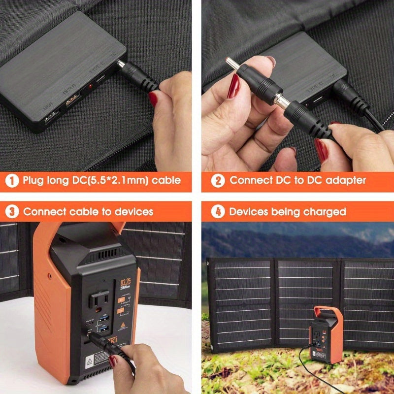30W Foldable Solar Panel & Portable Power Station Generator Kit with 10 Connectors, USB-C/USB-A/DC/AC Outlets, Solar-Powered Charging for Phones, Laptops, RV, Camping, Home Backup - Lightweight & Durable Outdoor Power Bank, No Mains Electricity Needed,