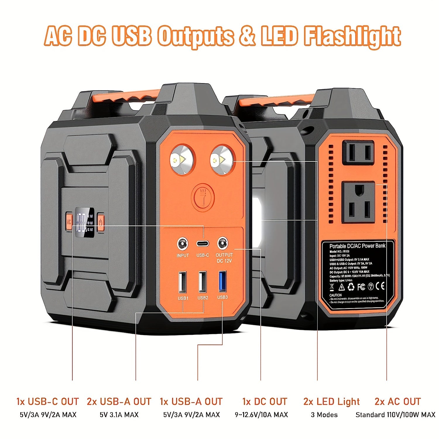 100W/300W Rated Portable Power Station Solar Generator, (Panel Optional), 146Wh/296Wh High Capacity Battery Pack, 2x 110V AC Outlet, DC USB C Port, LED Light, Power Bank For Outdoor Camping Hiking Road Trip Cycling CPAP Hurricane Emergency Christmas
