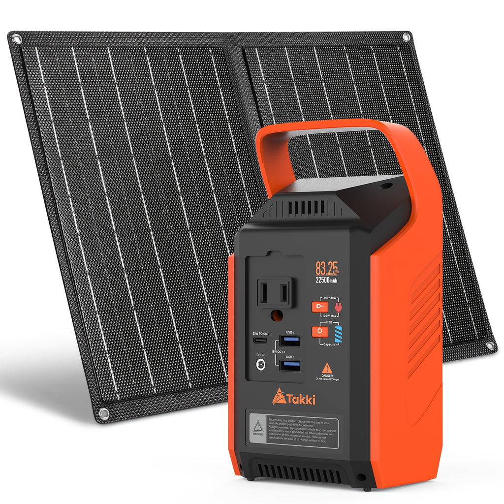 Portable Power Station 80W with AC Outlet - Solar Generator, QC3.0 Fast Charging, PD45W, 22500mAh Battery, Solar/Pure Solar/Car Charging, Compact & Lightweight for Camping, RV, Home, Emergencies, Outdoor - with US Plug (NEMA L5-30R) - Ideal for Phones,