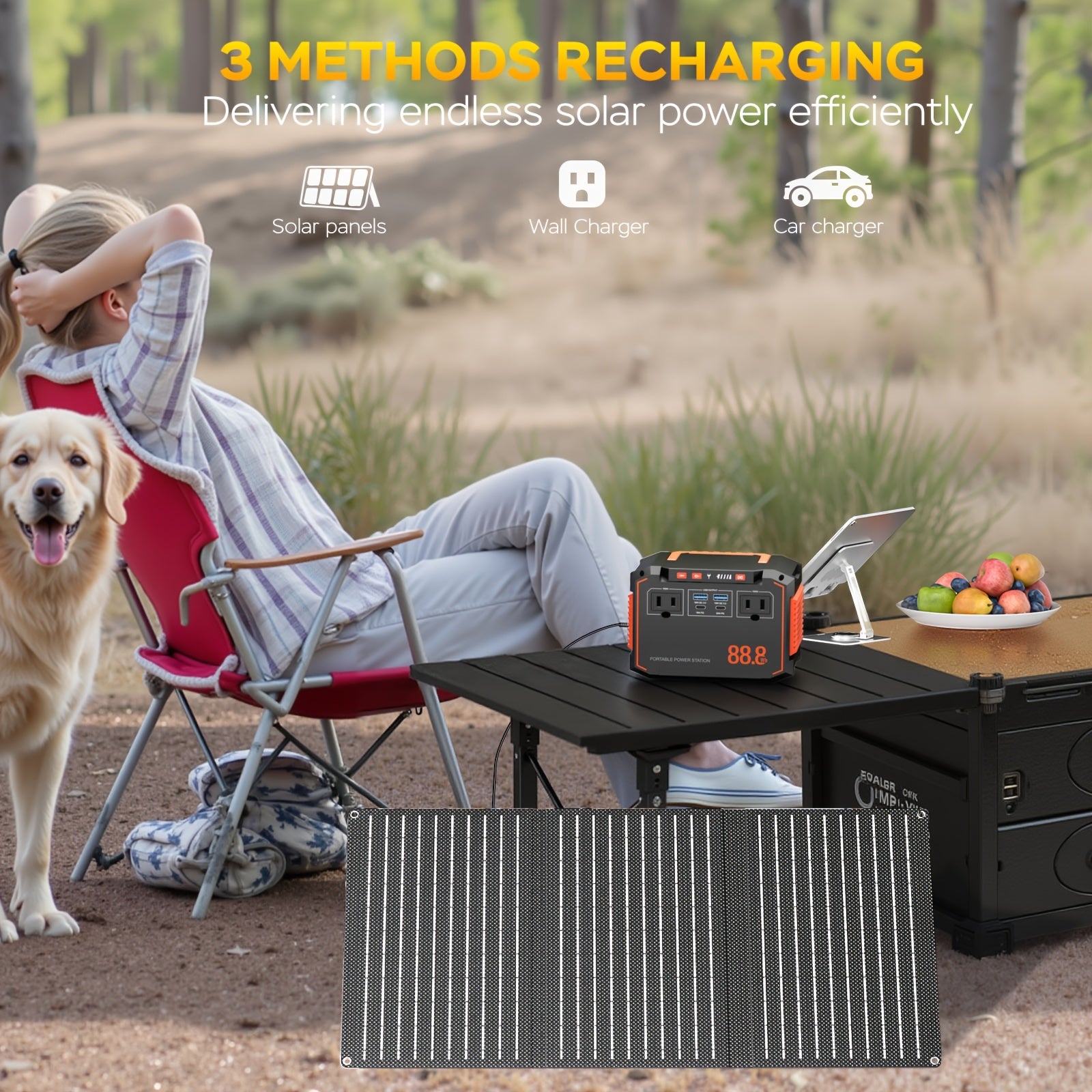 150W/300W Portable Camping Power Station 88.8Wh/111Wh/240Wh with 30WSolar Panel, 2*AC/USB-C PD/USB QC3.0/DC Output, LED Emergency Light, 18650 Lithium Battery, Fast Charge, 110V, US Plug, for Outdoor Camping, RV Traveling, Emergencies, Christmas Gift,