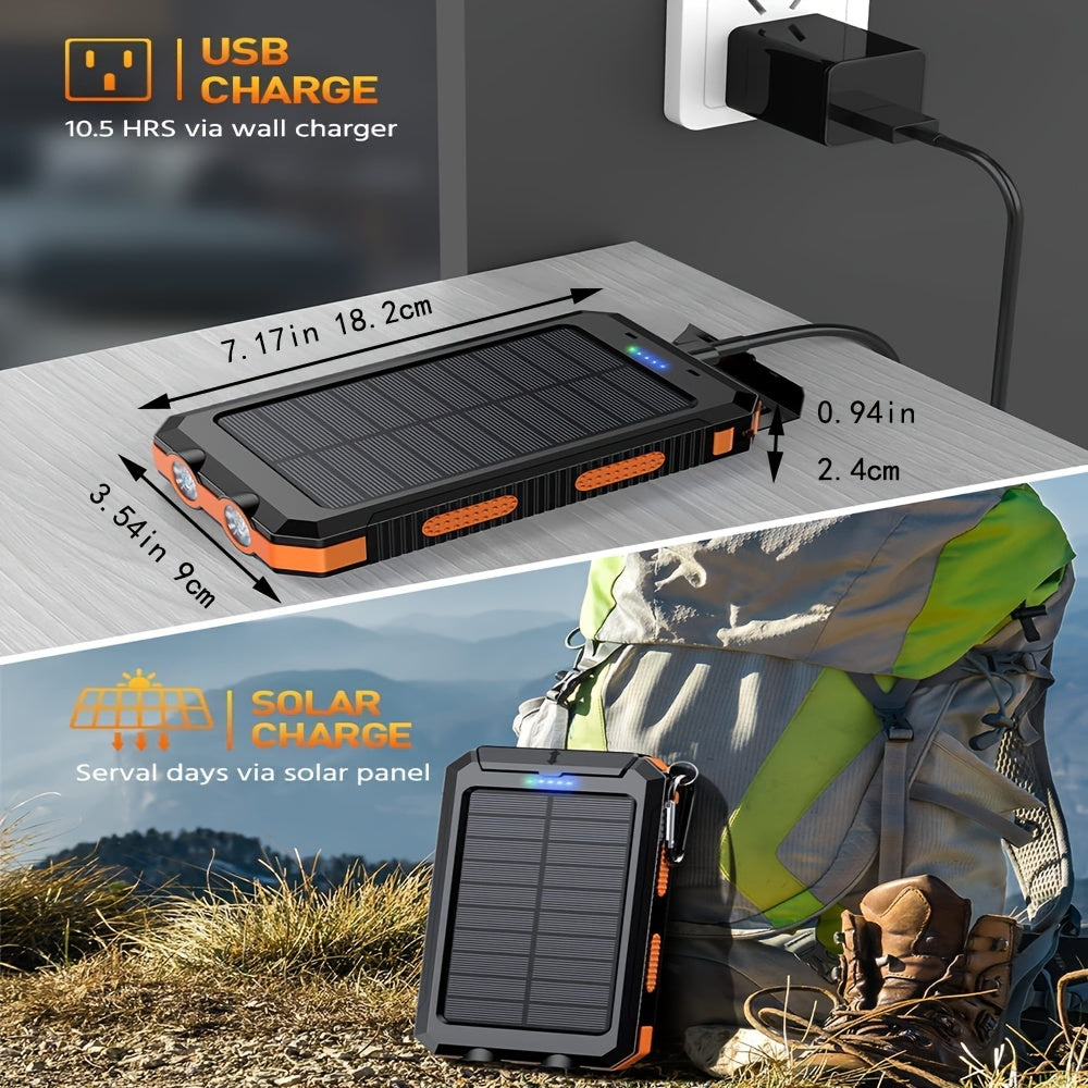 [Solar Power Bank 38800mAh] High Quality Solar Power Bank 38800mAh | Outdoor USB-C Portable Charger with Flashlight & Compass for Camping Hiking Travel