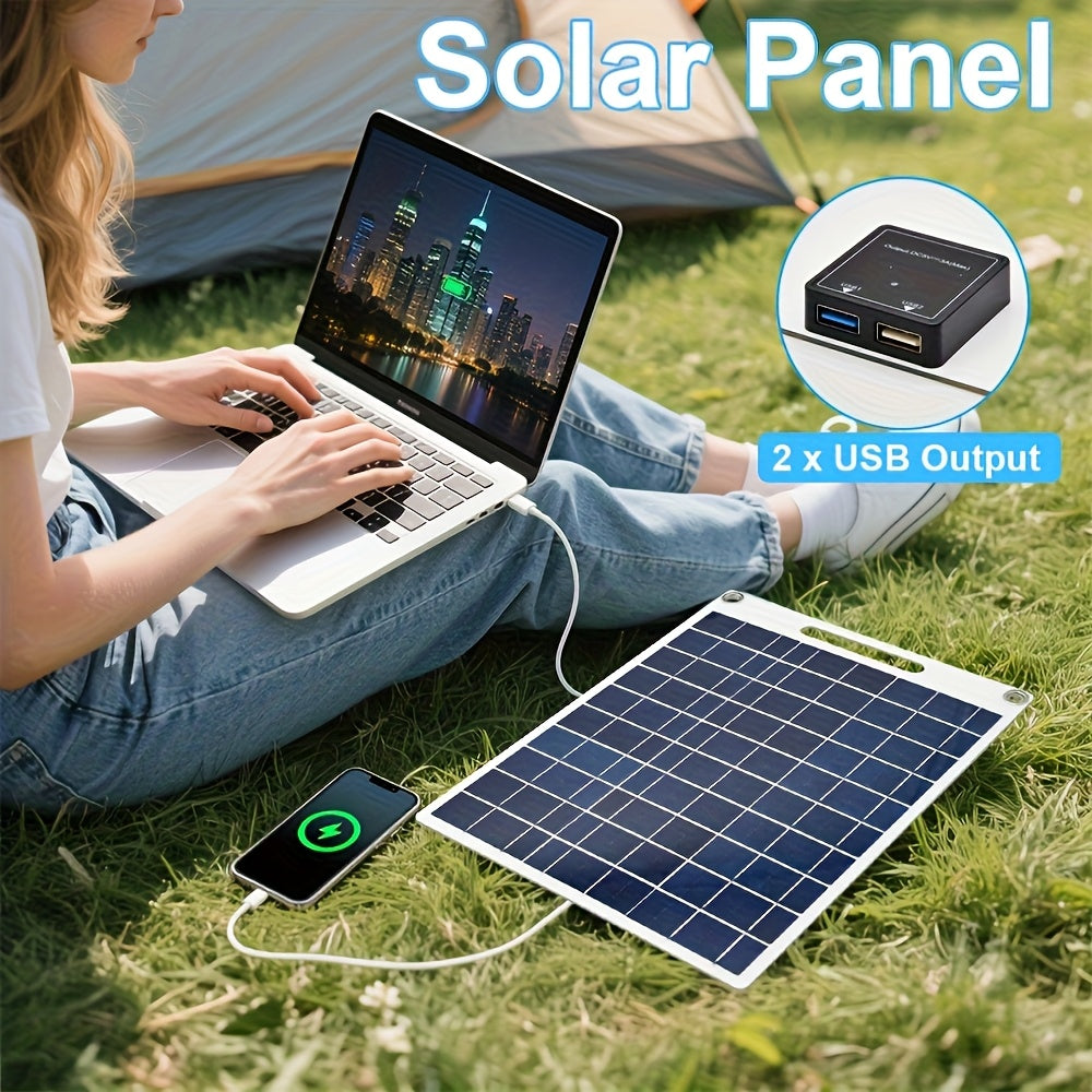 [High-performance conversion charging pad] Portable Solar Charging Panel - 5V USB Safety Voltage Regulator, 2 USB Ports with 2.5A Output, Lightweight for Outdoor Camping, Home Backup Power Supply, Power Bank, Flashlight, Fan, Solar Phone Charger, Foldable