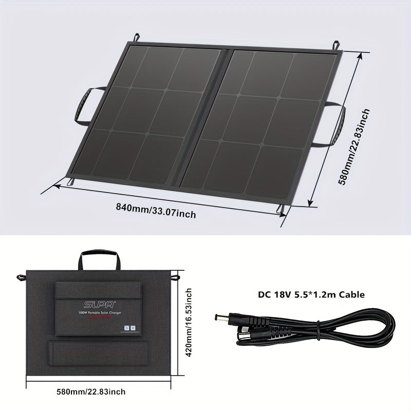 100W Portable Solar Panel, ETFE Foldable Solar Charger, 25% High Conversion Efficiency, With Usb Interface, DC Interface, Suitable For Camping Outdoor Temporary Charging