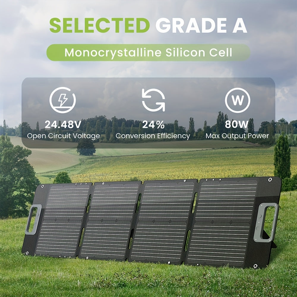 UIRBXIY 80W Portable Solar Panel with XT60 Anderson DC 8mm Connector - Foldable Solar Panel for Camping, RVs & Off-Grid Living, High-Efficiency Monocrystalline Solar Cells, Compact Design for Outdoor Use, Solar Phone Charger, Rv Power Supply, Foldable
