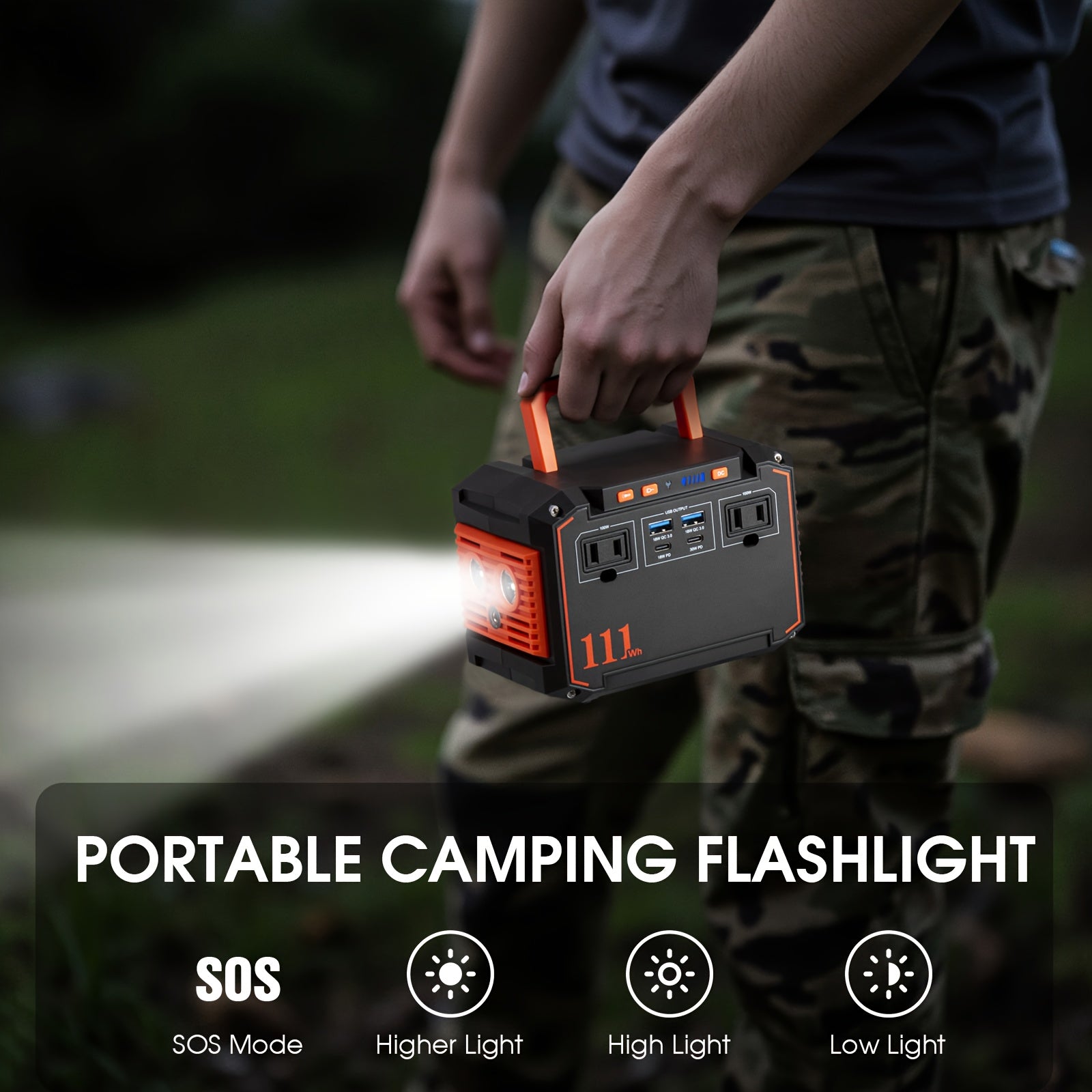 Portable Power Station 100W/111Wh with 30W Solar Panels with AC Outlet 110V(3*USB A, 2*USB C, 2*AC, 2*DC) Solar Generator for Travel Home Emergency Hurricaneth, Portable Generator for Camping, Camping Electricity Source, Outdoor Power Supply, Lightweight