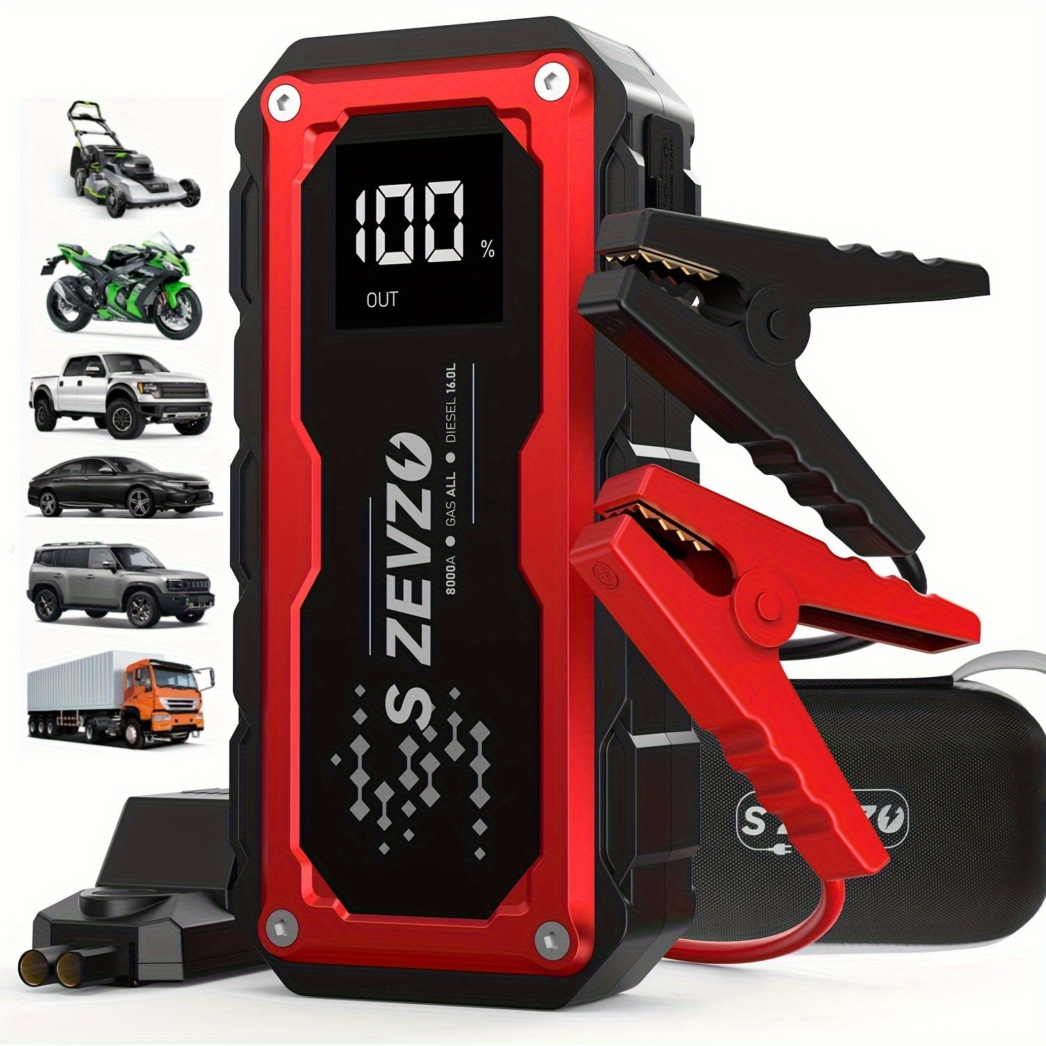 [Supercharged Jump Starter] 29800mAh Supercharged Portable Car Jump Starter | All-in-One Emergency Power Bank for Phones, Cars, Motorcycles & Yachts - Equipped with Flashlight, Compass & SOS Mode for Outdoor Adventures