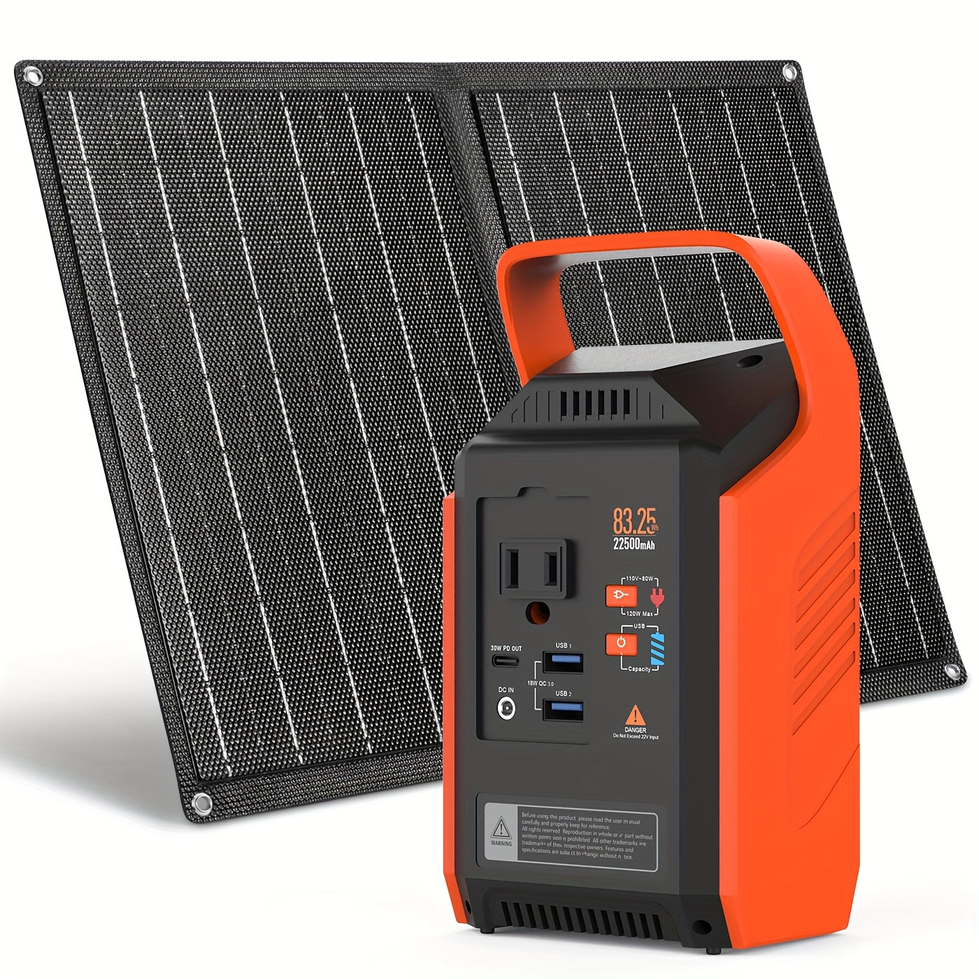 Portable Power Station 100W/111Wh with 30W Solar Panels with AC Outlet 110V(3*USB A, 2*USB C, 2*AC, 2*DC) Solar Generator for Travel Home Emergency Hurricaneth, Portable Generator for Camping, Camping Electricity Source, Outdoor Power Supply, Lightweight