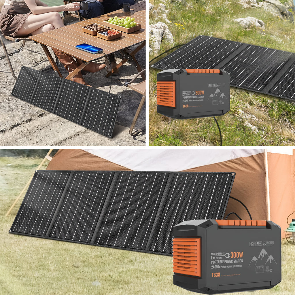 Portable Power Station 100W/111Wh with 30W Solar Panels with AC Outlet 110V(3*USB A, 2*USB C, 2*AC, 2*DC) Solar Generator for Travel Home Emergency Hurricaneth, Portable Generator for Camping, Camping Electricity Source, Outdoor Power Supply, Lightweight