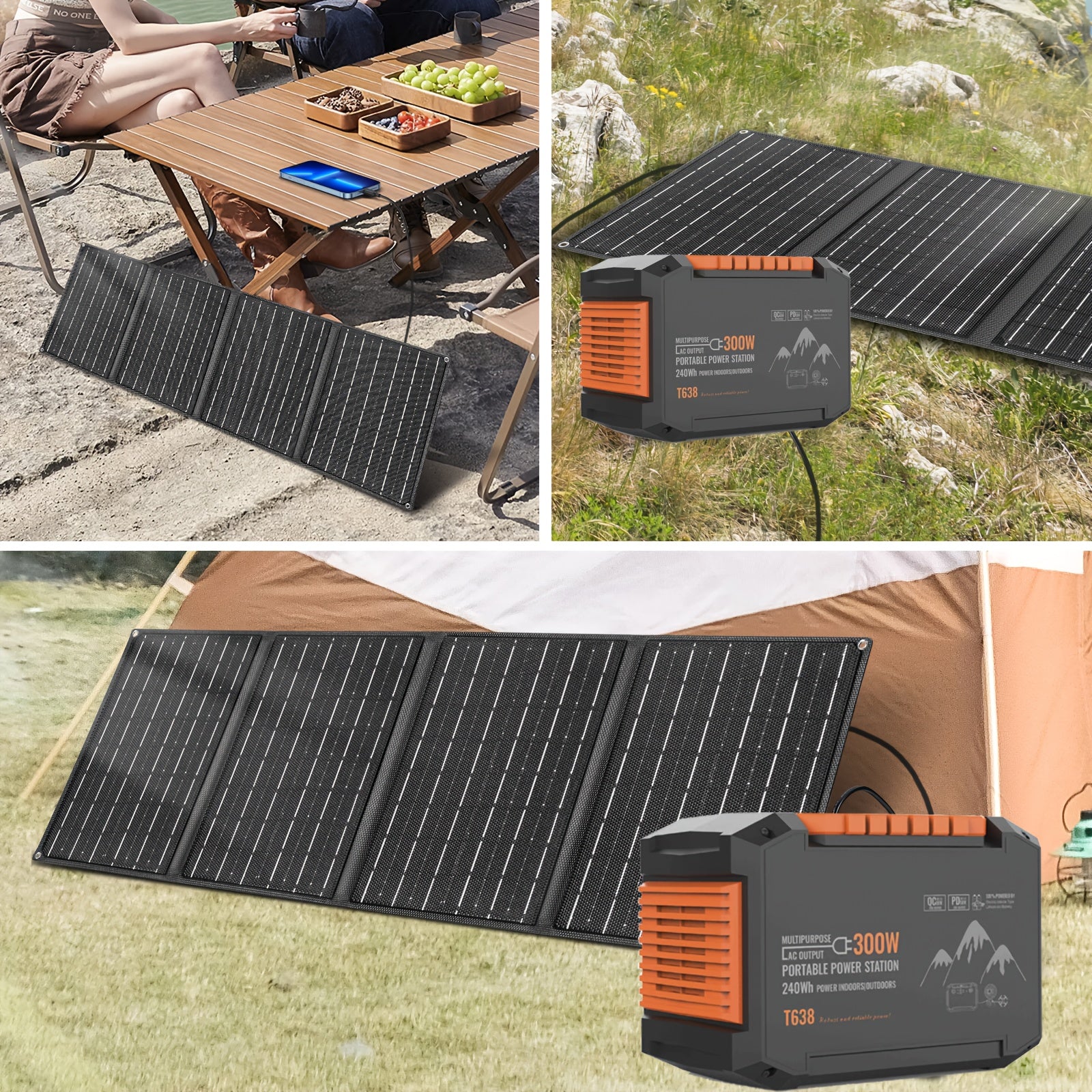Portable Power Station 100W/111Wh with 30W Solar Panels with AC Outlet 110V(3*USB A, 2*USB C, 2*AC, 2*DC) Solar Generator for Travel Home Emergency Hurricaneth, Portable Generator for Camping, Camping Electricity Source, Outdoor Power Supply, Lightweight