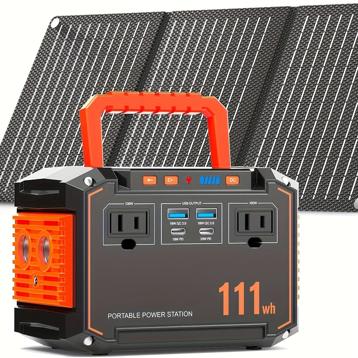 150W/300W Portable Camping Power Station 88.8Wh/111Wh/240Wh with 30WSolar Panel, 2*AC/USB-C PD/USB QC3.0/DC Output, LED Emergency Light, 18650 Lithium Battery, Fast Charge, 110V, US Plug, for Outdoor Camping, RV Traveling, Emergencies, Christmas Gift,