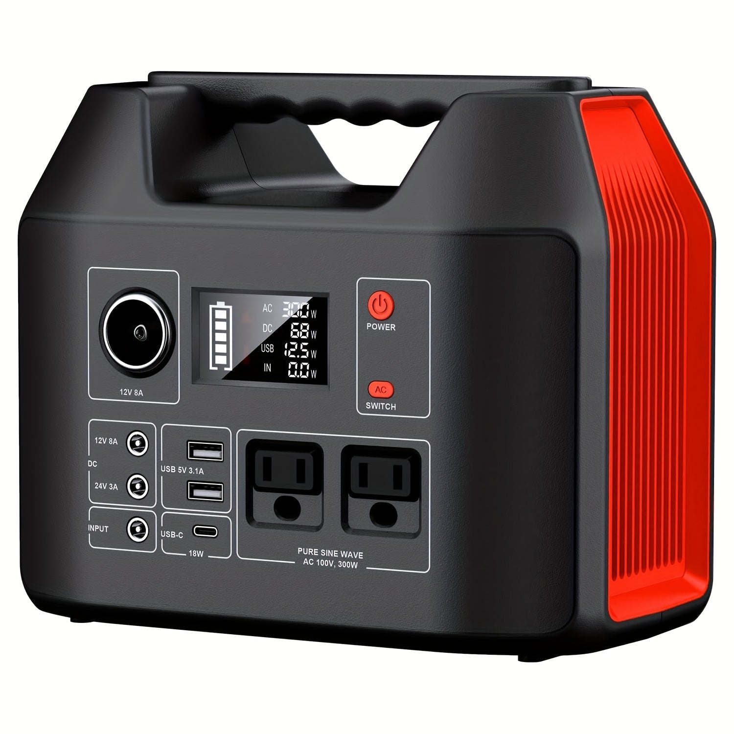 100W/300W Rated Portable Power Station Solar Generator, (Panel Optional), 146Wh/296Wh High Capacity Battery Pack, 2x 110V AC Outlet, DC USB C Port, LED Light, Power Bank For Outdoor Camping Hiking Road Trip Cycling CPAP Hurricane Emergency Christmas