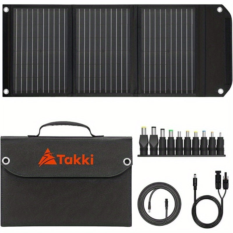 30W Foldable Solar Panel & Portable Power Station Generator Kit with 10 Connectors, USB-C/USB-A/DC/AC Outlets, Solar-Powered Charging for Phones, Laptops, RV, Camping, Home Backup - Lightweight & Durable Outdoor Power Bank, No Mains Electricity Needed,