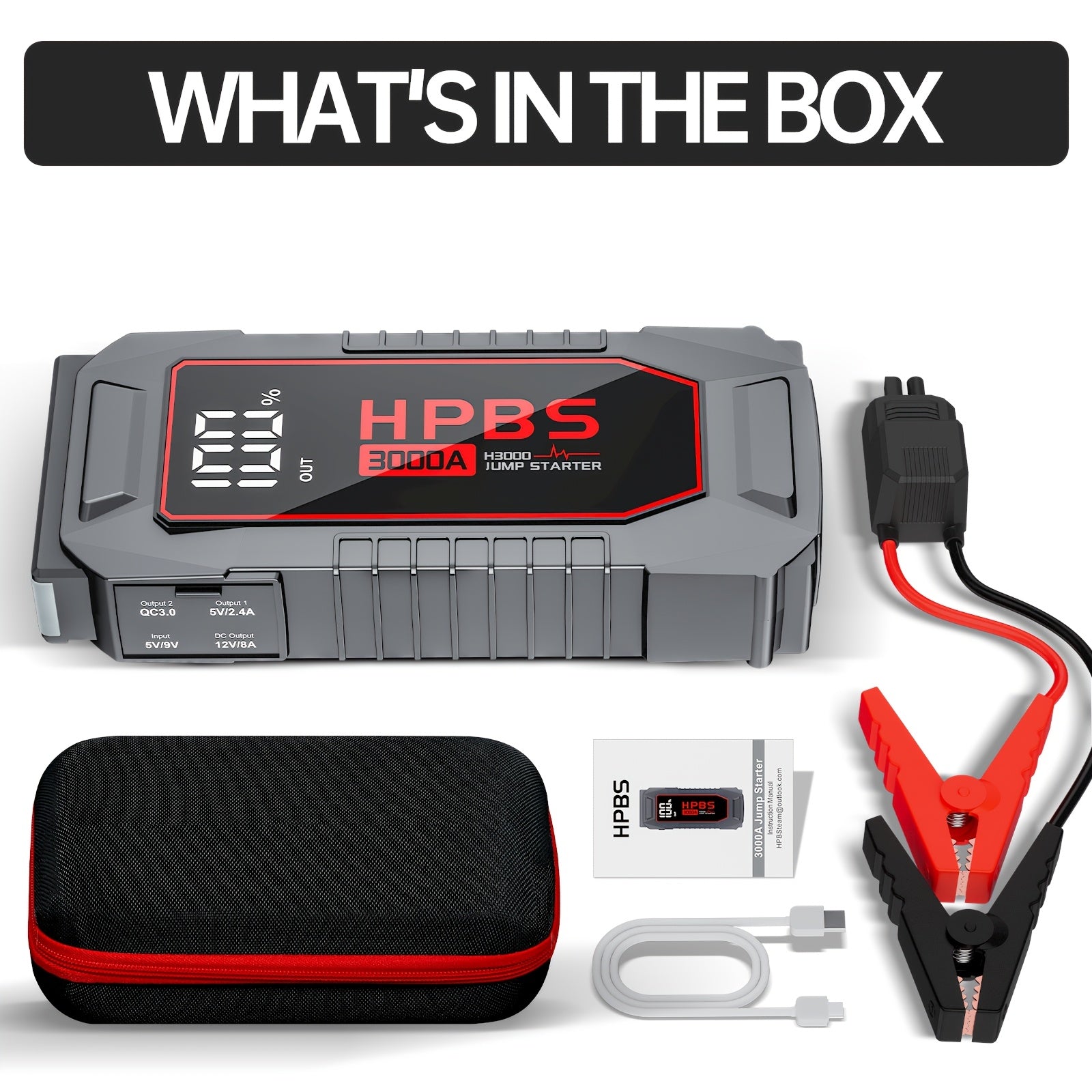 Jump Starter Battery Pack With Power Bank, 12V Battery Booster Charger For 10L Gas And 8.0L Diesel Engines-Motorcycle, Car, SUV, PICK-UP, Truck, Quick Start Dead Battery, Multi-functional Flashlight For Outdoor Adventures
