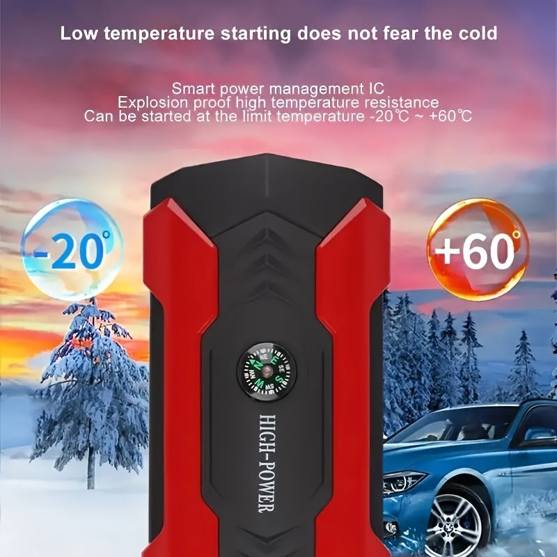 29800mAh Supercharged Portable Car Jump Starter - All-in-One Emergency Power Bank for Phones, Cars, Motorcycles & Yachts - Equipped with Flashlight, Compass & SOS Mode for Outdoor Adventures