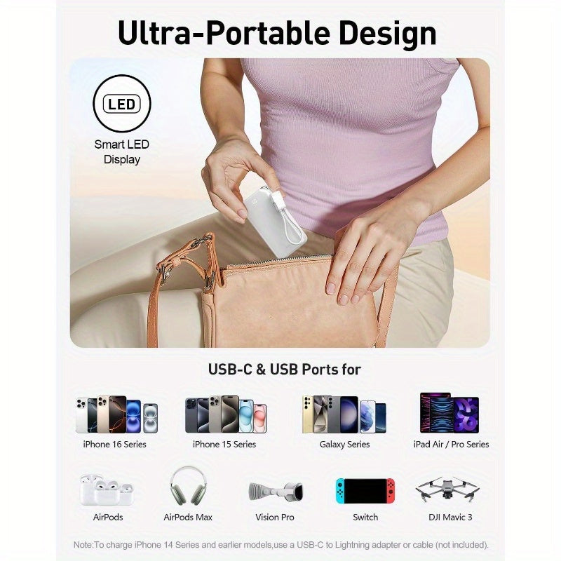Portable, Ultra Small 10, 000mAh 30W PD Power Bank, USB C inOut Fast Charging Battery Pack with Stand, Travel Essential Phone Powerbank 1615 Pro, S25S24 Series, Portable Charger, Onthego Charging, Lightweight Power Bank, Sleek Power Bank, Reliable