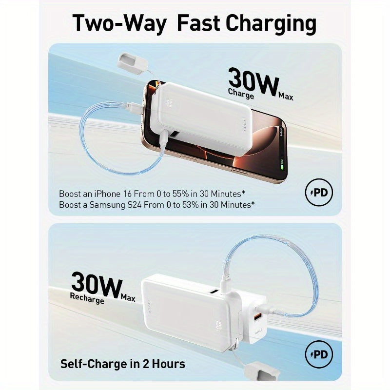 Portable, Ultra Small 10, 000mAh 30W PD Power Bank, USB C inOut Fast Charging Battery Pack with Stand, Travel Essential Phone Powerbank 1615 Pro, S25S24 Series, Portable Charger, Onthego Charging, Lightweight Power Bank, Sleek Power Bank, Reliable