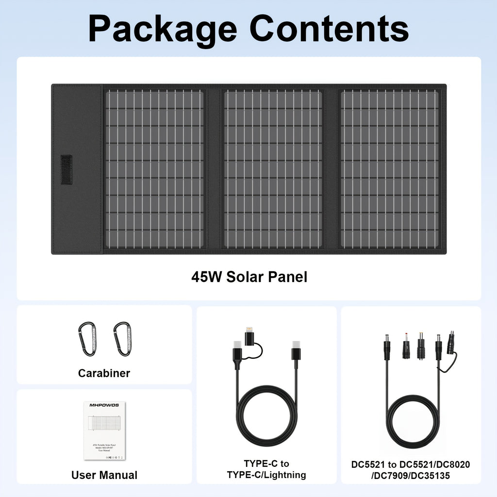 MHPOWOS 45W Solar Panel with Wide Compatibility - Portable Solar Charger for RV, Off-Grid, Outdoor Travel, Camping & Emergency Power, 36V Safe Operating Voltage, Durable Black Design, Solar Phone Charger, Rv Charging Station, Compact Design, Sturdy