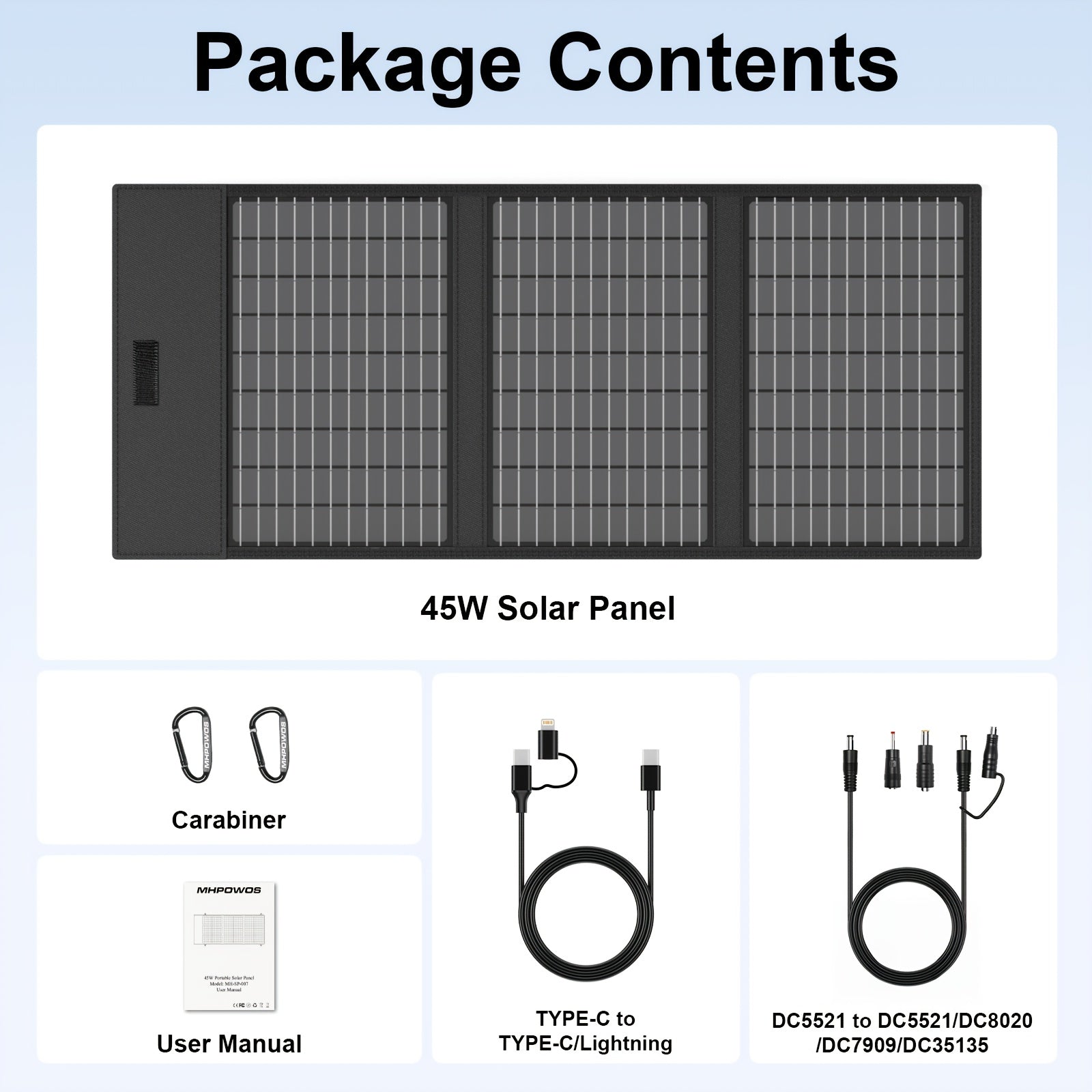MHPOWOS 45W Solar Panel with Wide Compatibility - Portable Solar Charger for RV, Off-Grid, Outdoor Travel, Camping & Emergency Power, 36V Safe Operating Voltage, Durable Black Design, Solar Phone Charger, Rv Charging Station, Compact Design, Sturdy