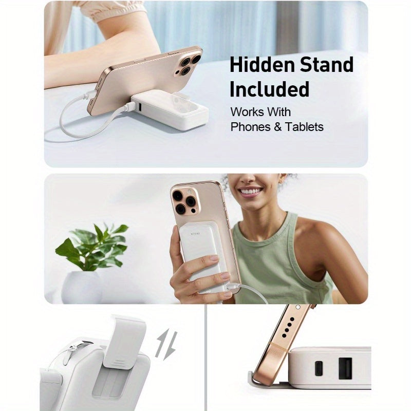 Portable, Ultra Small 10, 000mAh 30W PD Power Bank, USB C inOut Fast Charging Battery Pack with Stand, Travel Essential Phone Powerbank 1615 Pro, S25S24 Series, Portable Charger, Onthego Charging, Lightweight Power Bank, Sleek Power Bank, Reliable