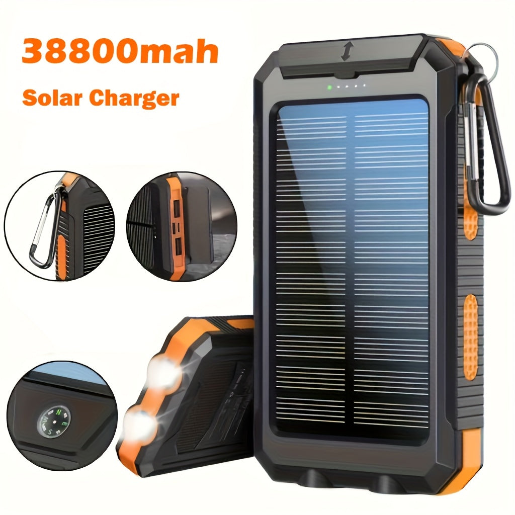 [Solar Power Bank 38800mAh] High Quality Solar Power Bank 38800mAh | Outdoor USB-C Portable Charger with Flashlight & Compass for Camping Hiking Travel