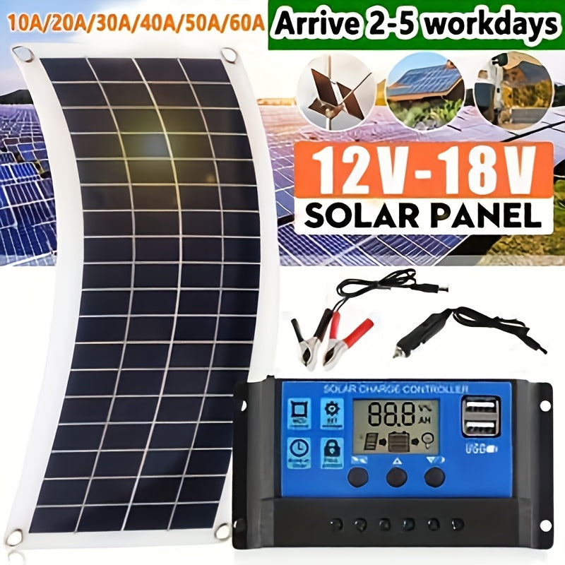 2pcs 12V 18V Portable Solar Panel Kit - Efficient USB Charging Interface With Built In Controller, Suitable For Mobile Phones, Motorhomes, Cars, And Outdoor Use - Durable Solar Cells Designed For Reliable Power Generation, Suitable For Outdoor Emergency