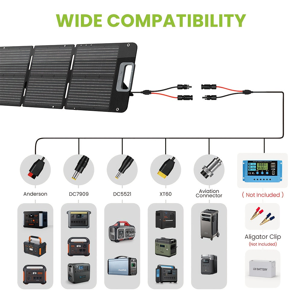 UIRBXIY 80W Portable Solar Panel with XT60 Anderson DC 8mm Connector - Foldable Solar Panel for Camping, RVs & Off-Grid Living, High-Efficiency Monocrystalline Solar Cells, Compact Design for Outdoor Use, Solar Phone Charger, Rv Power Supply, Foldable