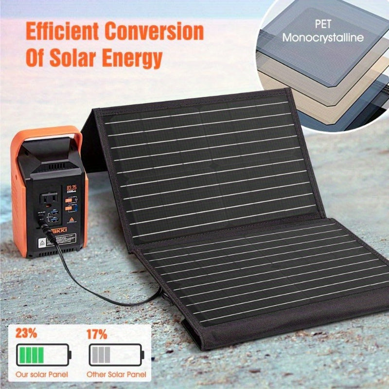 30W Foldable Solar Panel & Portable Power Station Generator Kit with 10 Connectors, USB-C/USB-A/DC/AC Outlets, Solar-Powered Charging for Phones, Laptops, RV, Camping, Home Backup - Lightweight & Durable Outdoor Power Bank, No Mains Electricity Needed,