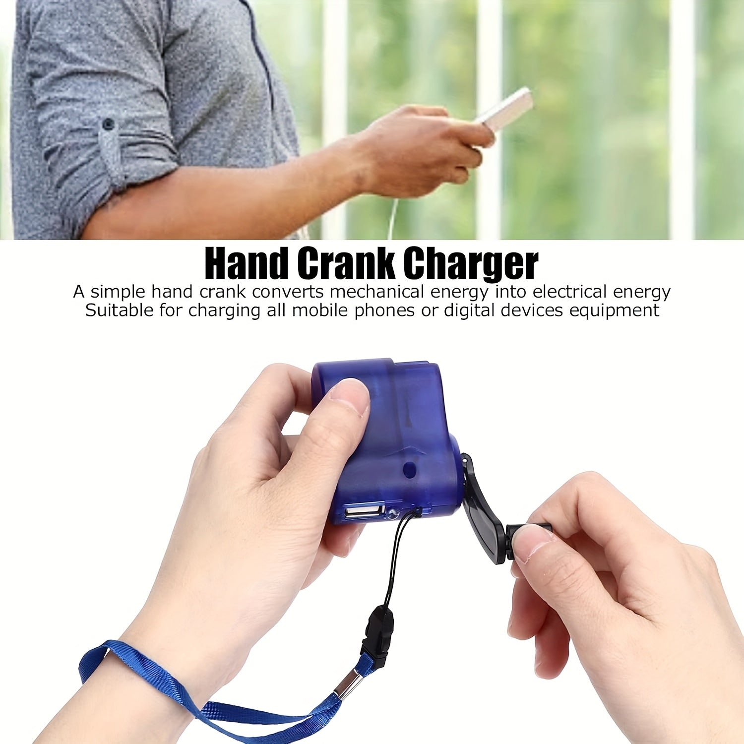 USB Rechargeable Hand Crank Charger, Portable Manual Power Supply Flashlight Generator & Phone Charger for Outdoor Hiking, Camping, Emergency Survival Situations