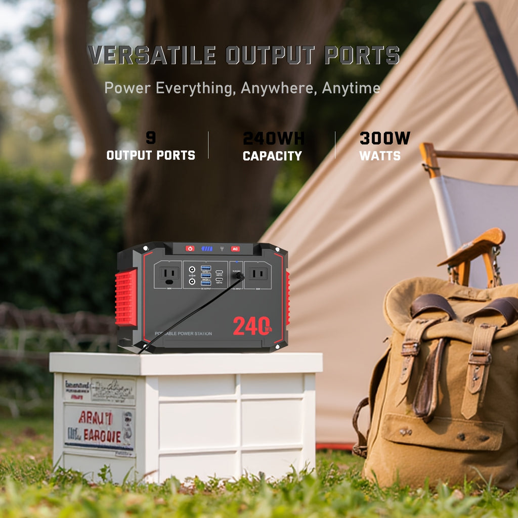 150W/300W Portable Camping Power Station 88.8Wh/111Wh/240Wh with 30WSolar Panel, 2*AC/USB-C PD/USB QC3.0/DC Output, LED Emergency Light, 18650 Lithium Battery, Fast Charge, 110V, US Plug, for Outdoor Camping, RV Traveling, Emergencies, Christmas Gift,