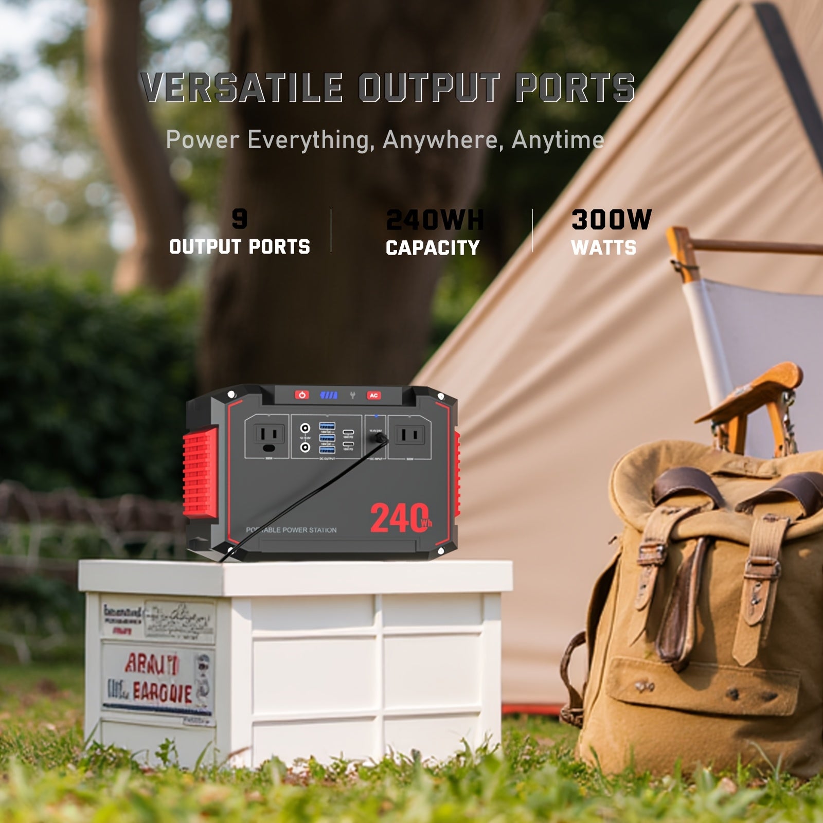 150W/300W Portable Camping Power Station 88.8Wh/111Wh/240Wh with 30WSolar Panel, 2*AC/USB-C PD/USB QC3.0/DC Output, LED Emergency Light, 18650 Lithium Battery, Fast Charge, 110V, US Plug, for Outdoor Camping, RV Traveling, Emergencies, Christmas Gift,