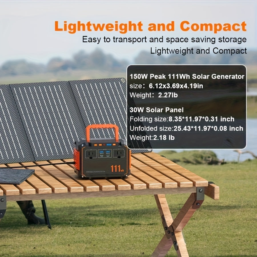 150W/300W Portable Camping Power Station 88.8Wh/111Wh/240Wh with 30WSolar Panel, 2*AC/USB-C PD/USB QC3.0/DC Output, LED Emergency Light, 18650 Lithium Battery, Fast Charge, 110V, US Plug, for Outdoor Camping, RV Traveling, Emergencies, Christmas Gift,