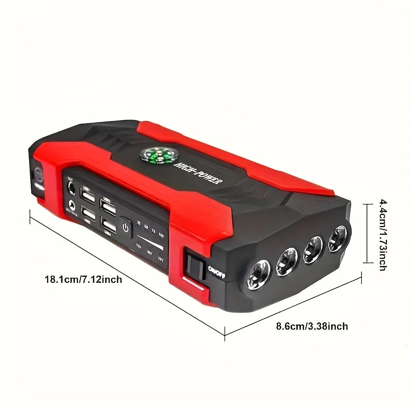 29800mAh Supercharged Portable Car Jump Starter - All-in-One Emergency Power Bank for Phones, Cars, Motorcycles & Yachts - Equipped with Flashlight, Compass & SOS Mode for Outdoor Adventures