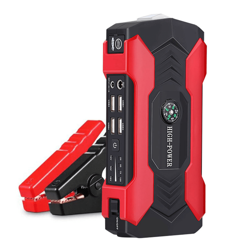 99800mAh Car Jump Starter Power Bank 1200A Peak Booster for Trucks Laptops Phones with Window Hammer Emergency Flashlight