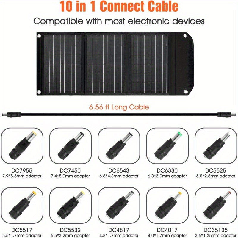 30W Foldable Solar Panel & Portable Power Station Generator Kit with 10 Connectors, USB-C/USB-A/DC/AC Outlets, Solar-Powered Charging for Phones, Laptops, RV, Camping, Home Backup - Lightweight & Durable Outdoor Power Bank, No Mains Electricity Needed,