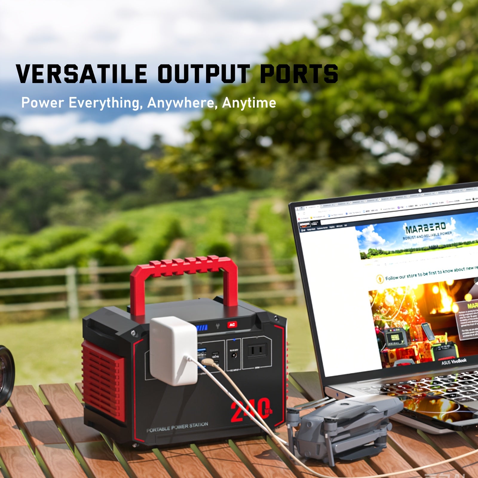 150W/300W Portable Camping Power Station 88.8Wh/111Wh/240Wh with 30WSolar Panel, 2*AC/USB-C PD/USB QC3.0/DC Output, LED Emergency Light, 18650 Lithium Battery, Fast Charge, 110V, US Plug, for Outdoor Camping, RV Traveling, Emergencies, Christmas Gift,